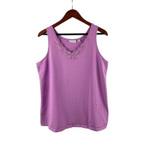 Susan Graver Womens Lavender Tank Top With Lace Trim Size L